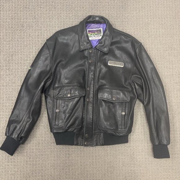 Vintage Arctic Cat Snowmobile Jacket Large Leather Racing Riding Outerwear - Picture 1 of 16
